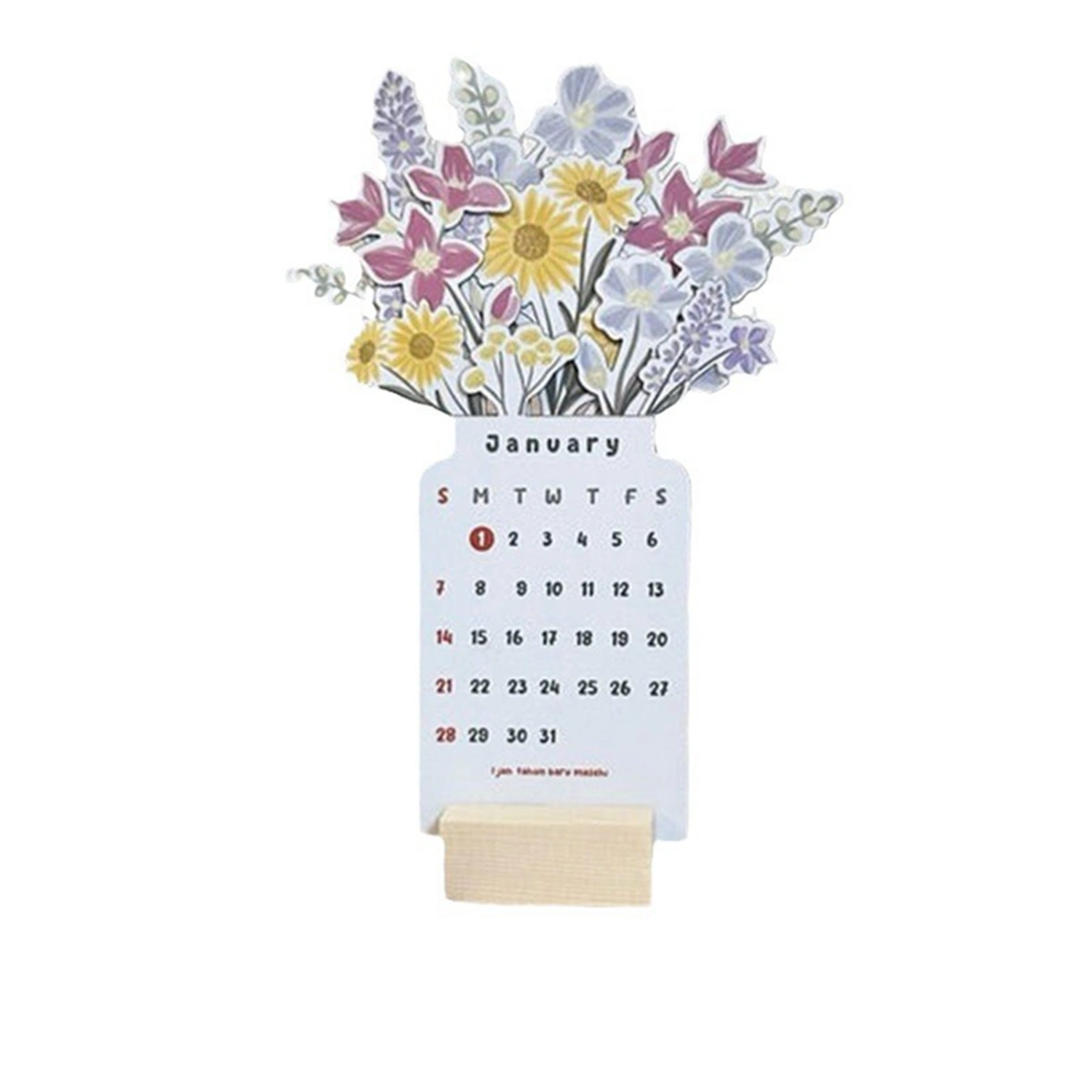 Creative Flower Desk Calendar, Vase Shaped New Year Monthly Calendar