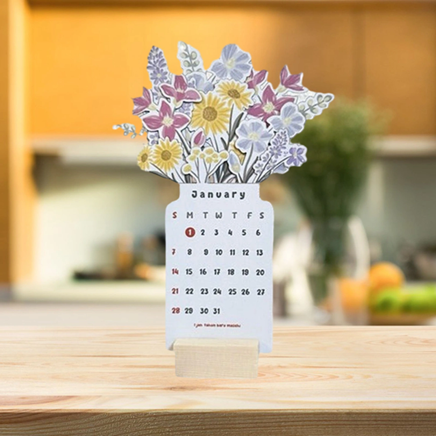 Creative Flower Desk Calendar, Vase Shaped New Year Monthly Calendar