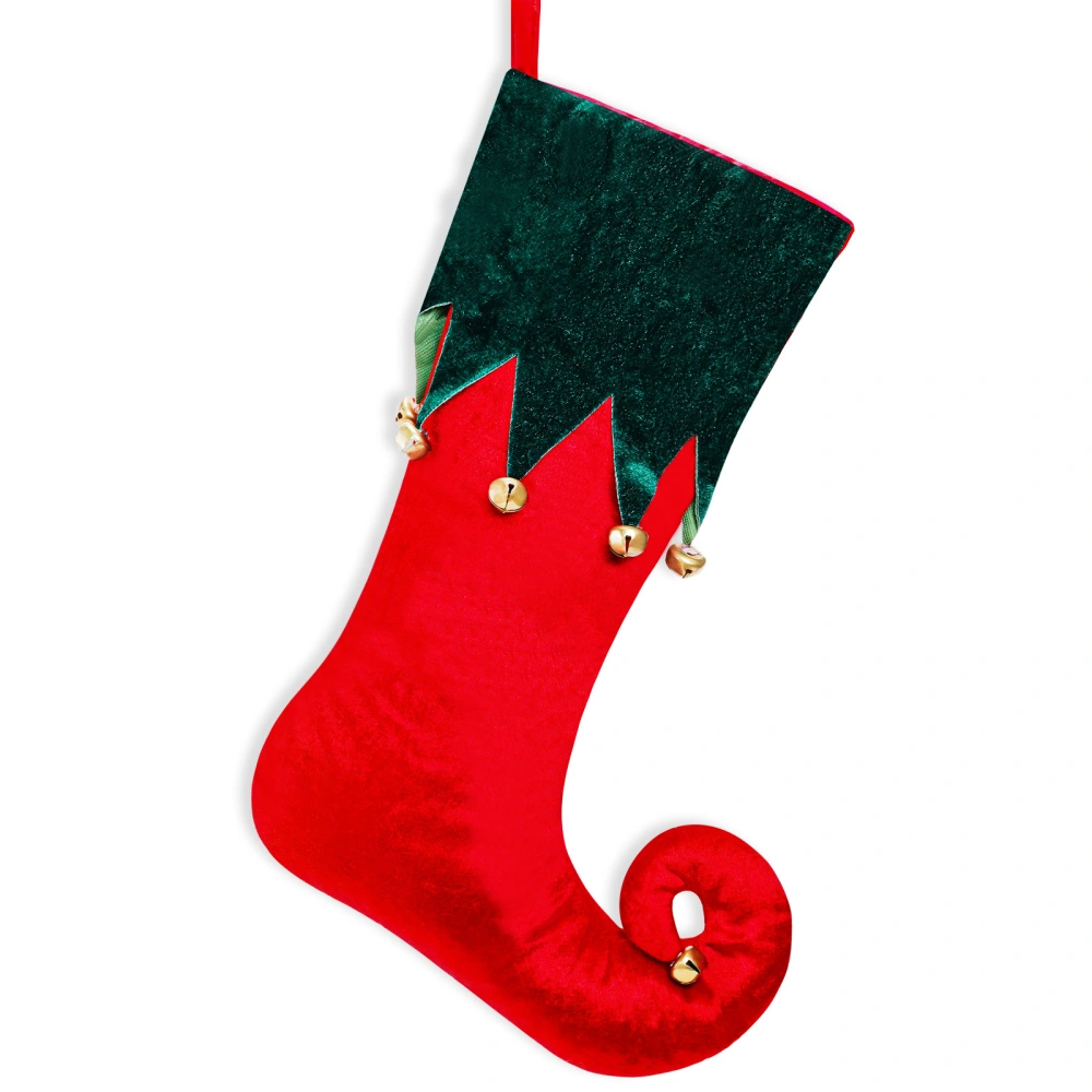 Christmas Velvet Elf Stockings Red Cartoon Christmas Candy Gift Bag