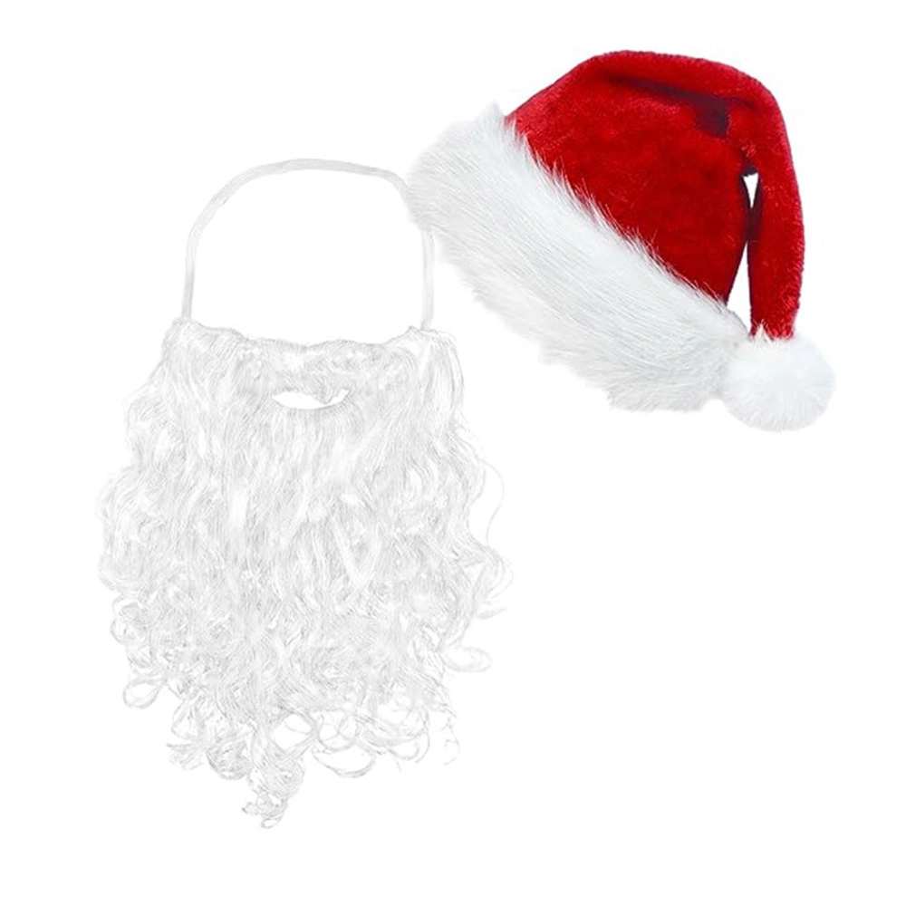 Santa Hat with Beard for Adults Claus Hat Beard Glasses Gloves Set