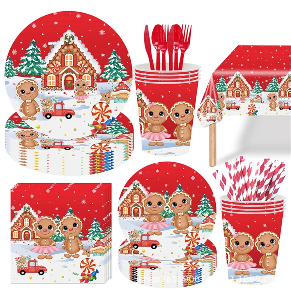 Christmas Tableware Set Disposable Cutlery Gingerbread Dinnerware