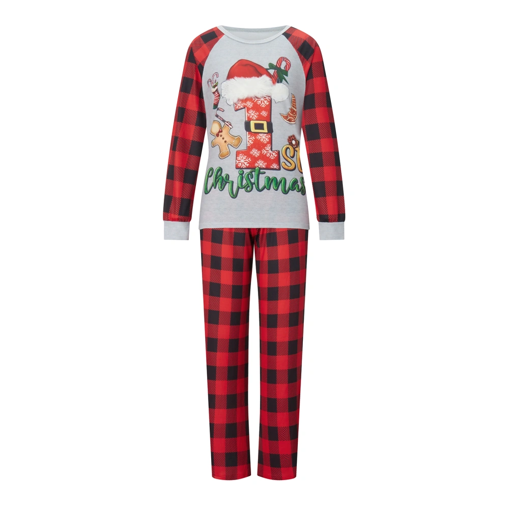 Santa Hat Letter Print Long Sleeve Tops and Plaid Pants Sleepwear  