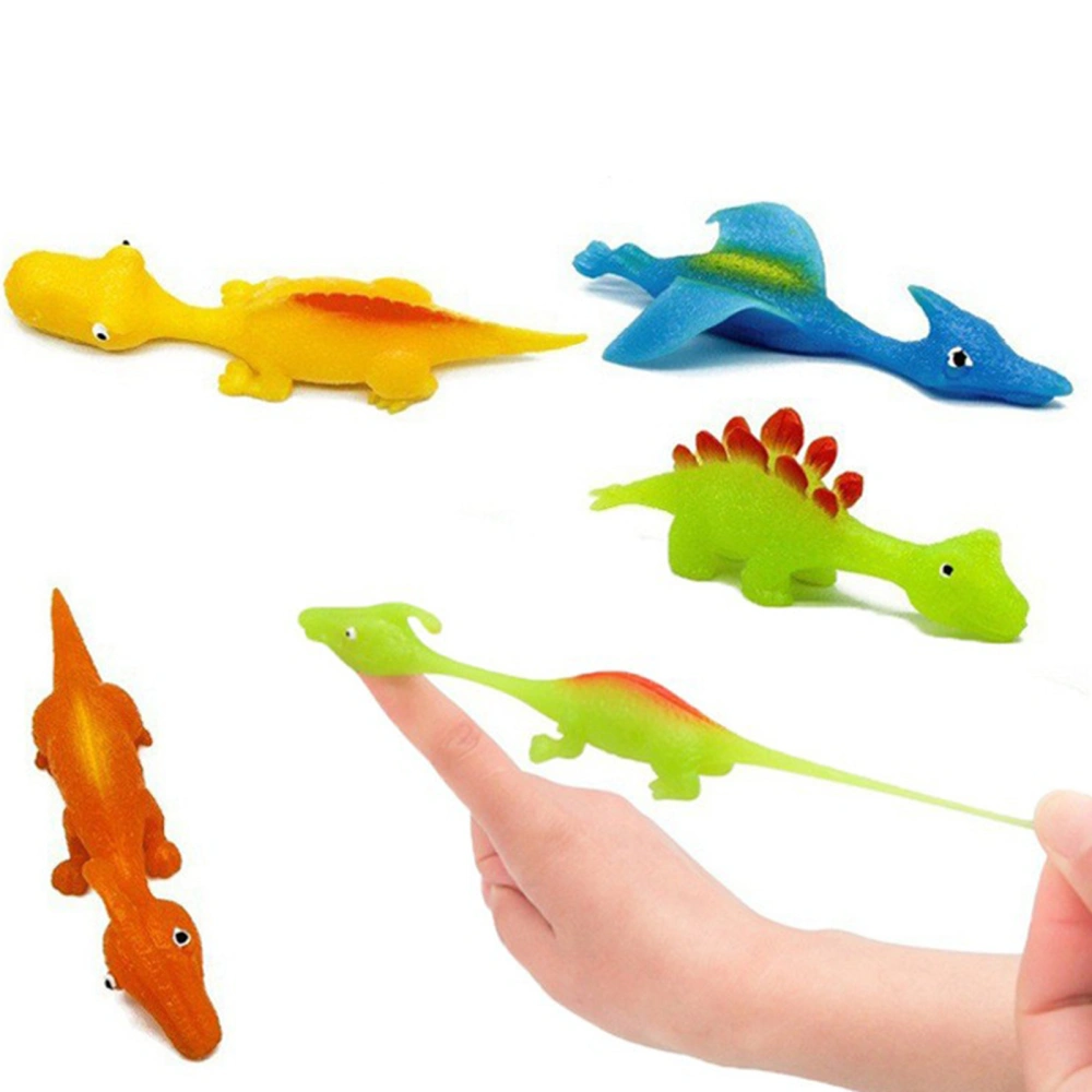 5pcs Slingshot Dinosaur Finger Toys Colorful Stretchy Flying Slingshot