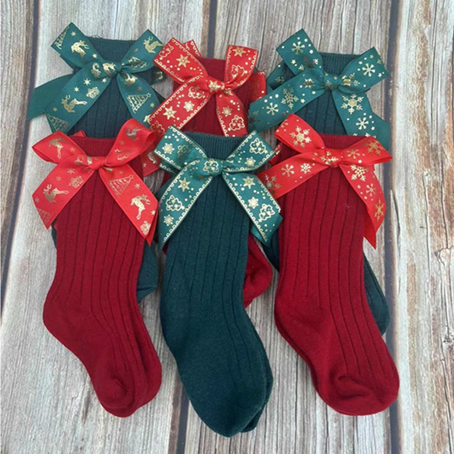 Baby Girls Princess Tube Socks Cute Christmas Bow Socks Crew Socks