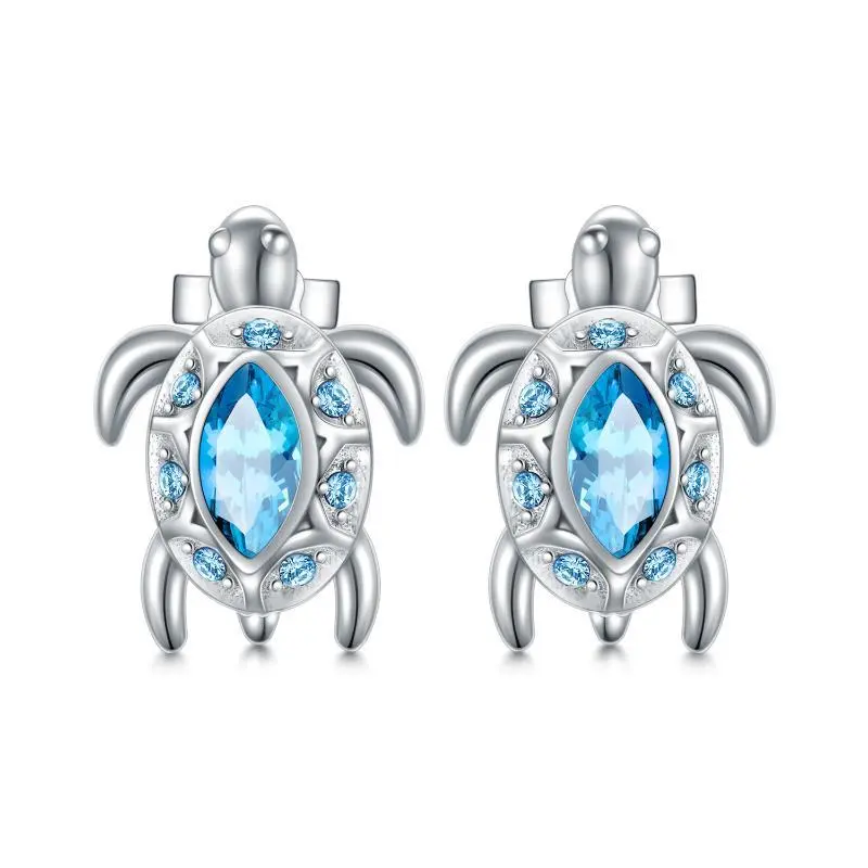 925 Sterling Silver Ocean Theme Sea Turtle Stud Earrings Jewelry 