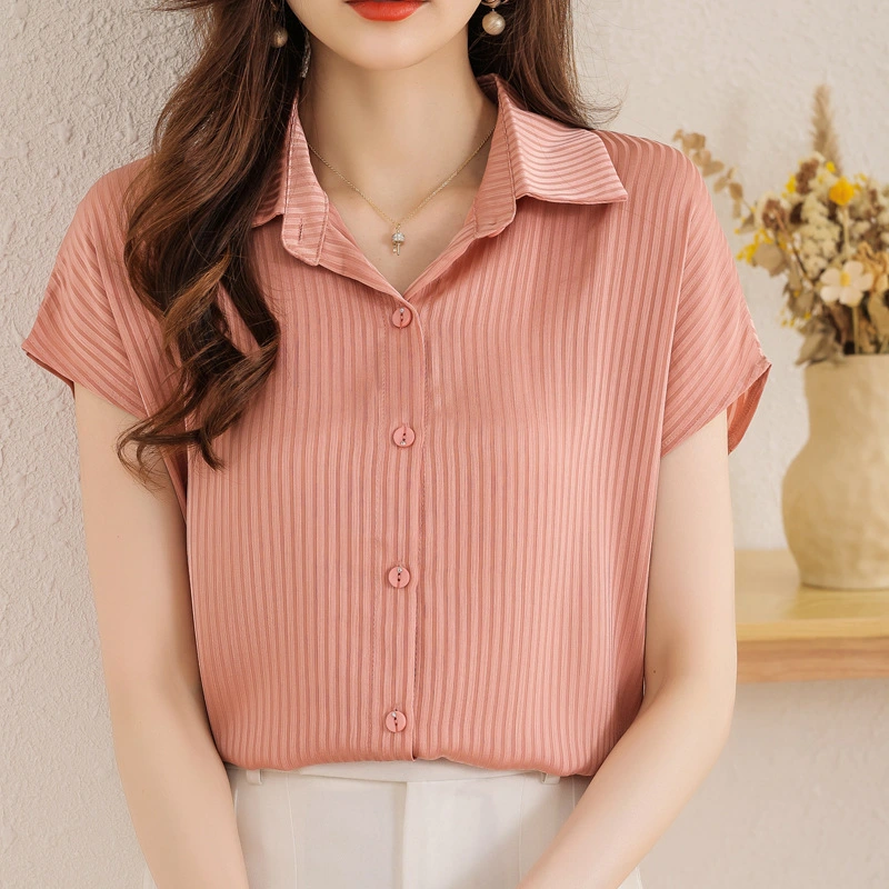 Summer Draping White Short-sleeved Shirt Women's Lightweight Slim-fit Slimming OL Chic Top