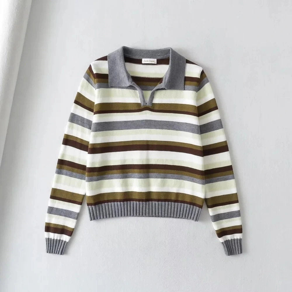 Fashion Striped Short Style Bottoming Shirt Sweater