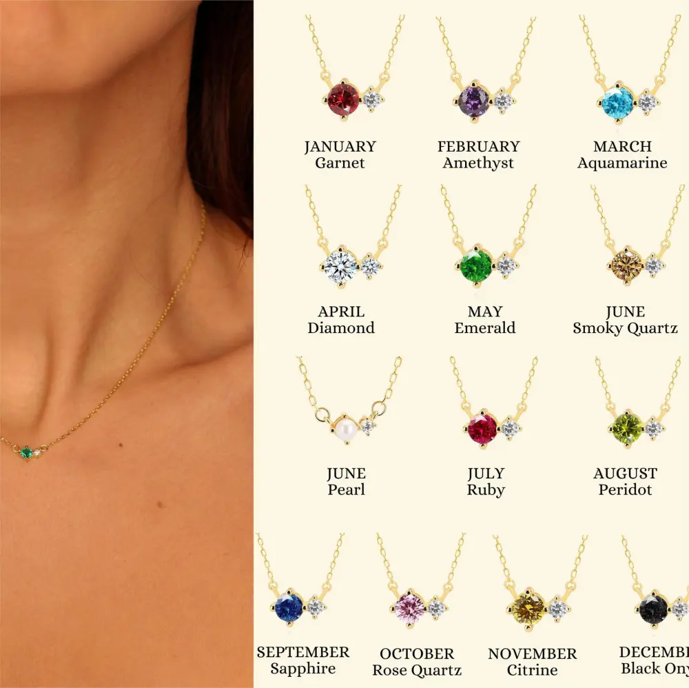 12 Birthstones Birthday Zircon Vintage Artistic Necklace