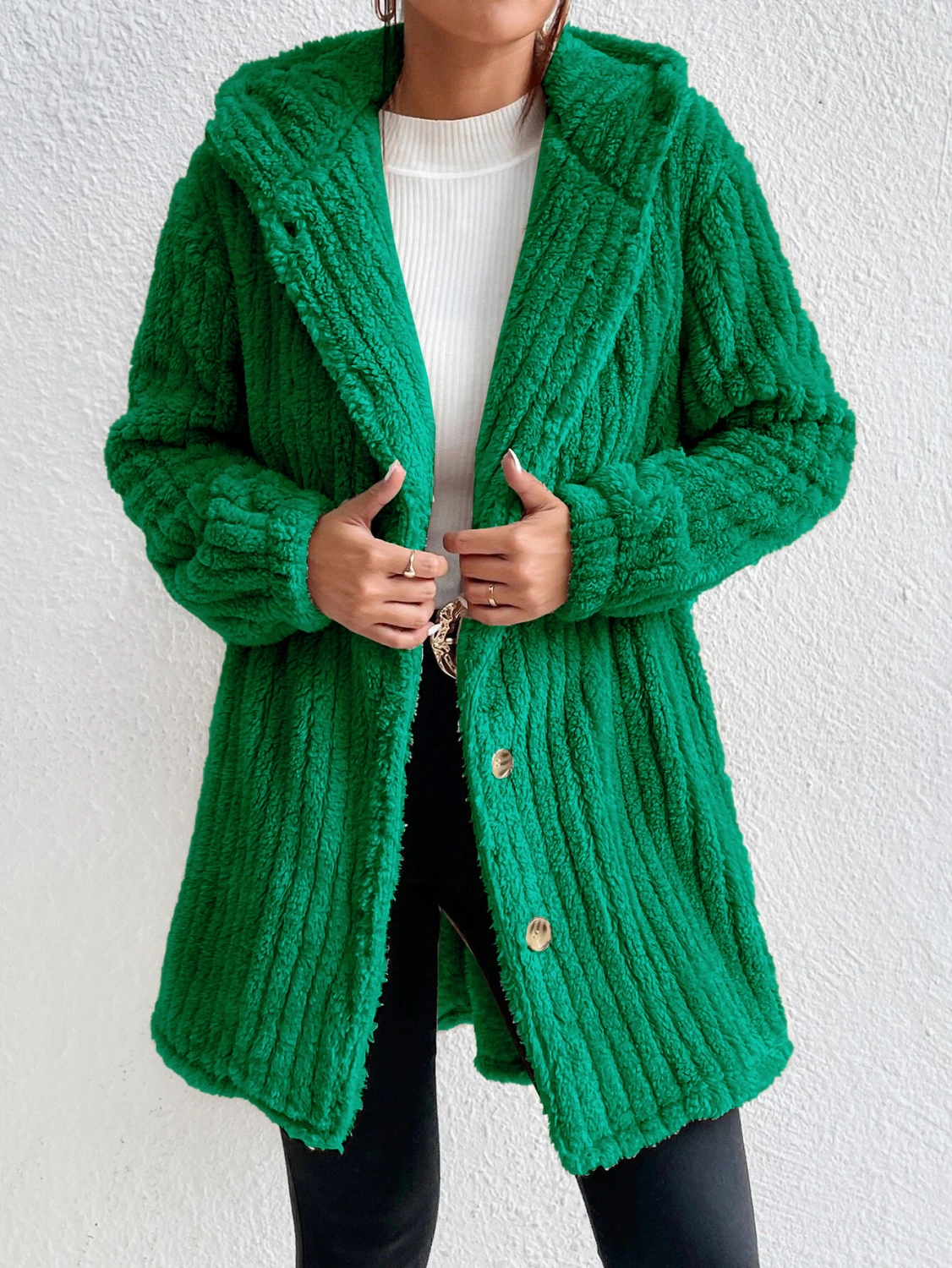 Women's Fashion Rabbit Plush Hooded Cardigan Coat