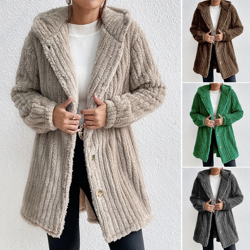 Women's Fashion Rabbit Plush Hooded Cardigan Coat