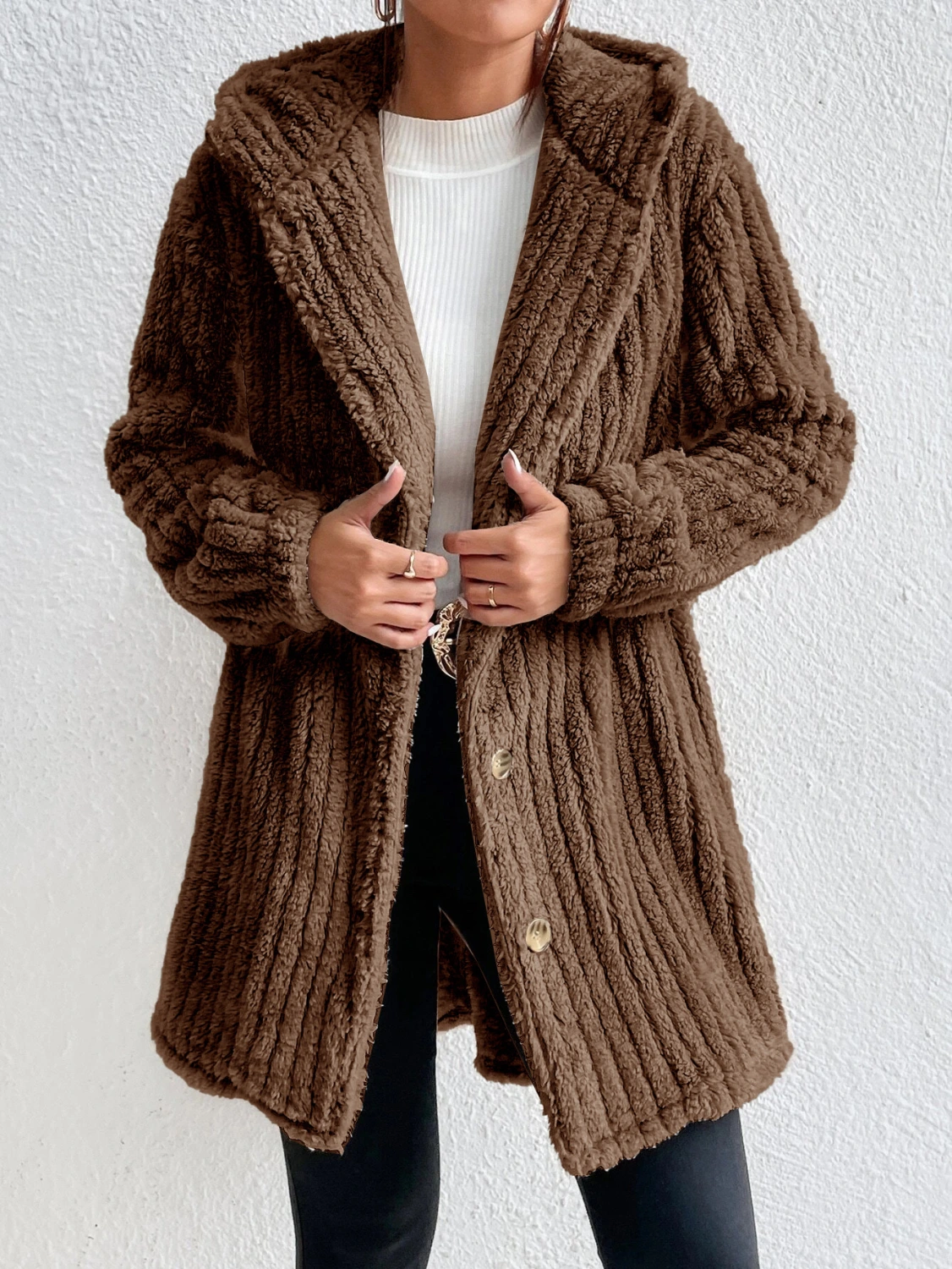 Women's Fashion Rabbit Plush Hooded Cardigan Coat