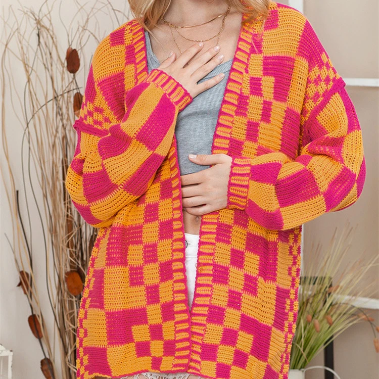 Shiying Winter Color Matching Cardigan Sweater For Women