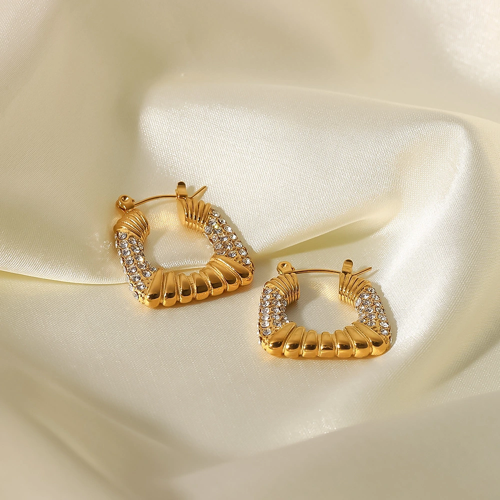 Retro 18K Gold Stainless Steel Cubic Zirconia Jewelry Geometric Trapezoid Earrings