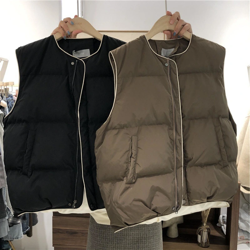 Women's Fashion Loose Contrast Color Zipper Cardigan Vest