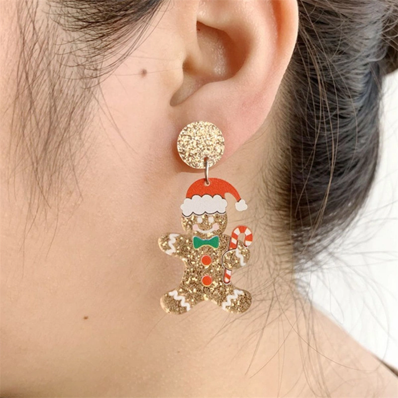 Cute Glitter Acrylic Gingerbread Man Macaron Petite Earrings