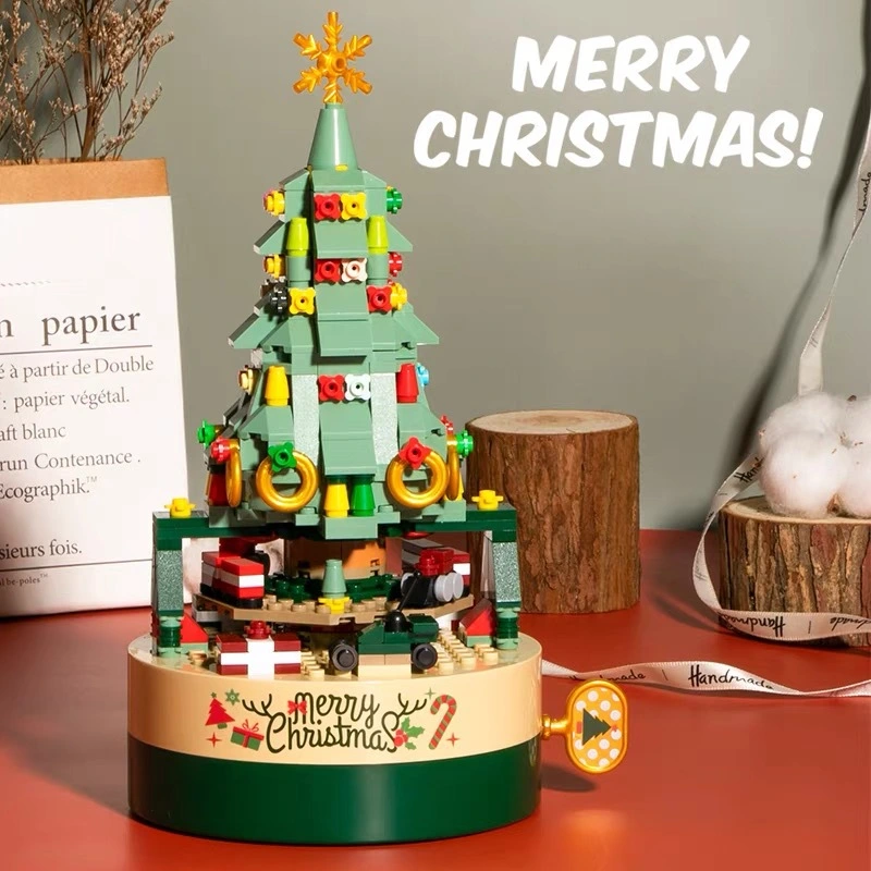 Christmas Tree Building Blocks Rotating Music Box Small Particle Assembly Model