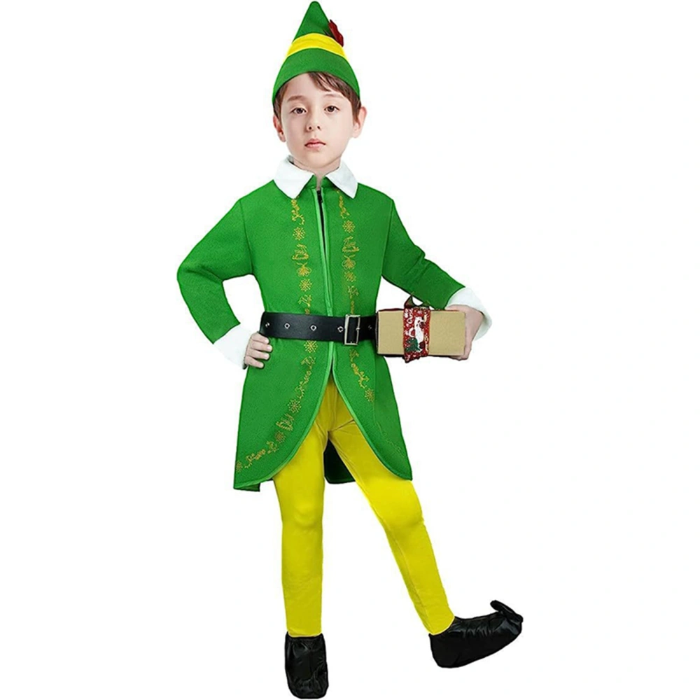 Kids Boys Christmas Elf Costume Tops Pants with Belts and Hat Set 