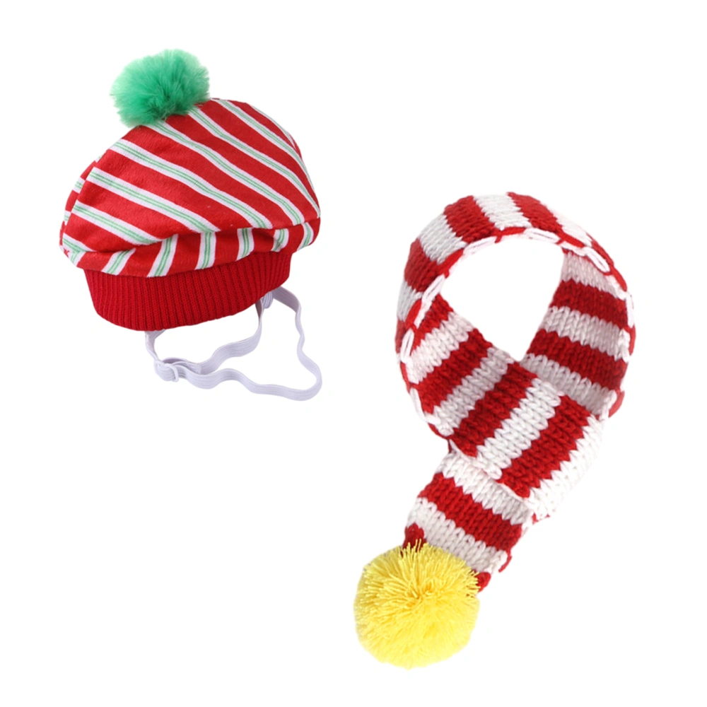 Christmas Pet Scarf Set Striped Knitted Cat Bandana and Winter Hats