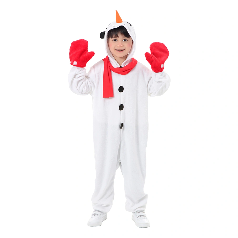 Kid Christmas Snowman Costume, Long Sleeved Hood Jumpsuit with Gloves