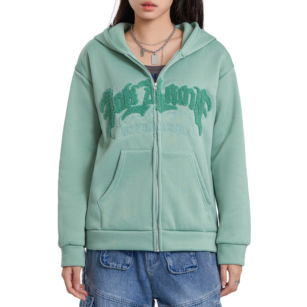 Women's Hoodies Letter Embroidery Devil Horn Long Sleeve Coat