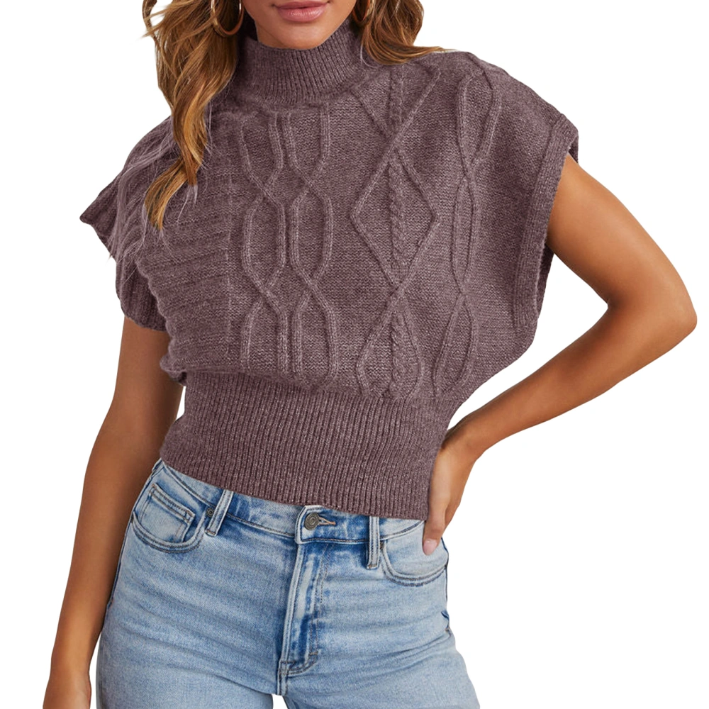 Women’s Mock Neck Knit Vest Elegant Cap Sleeve Loose Sweater Vest