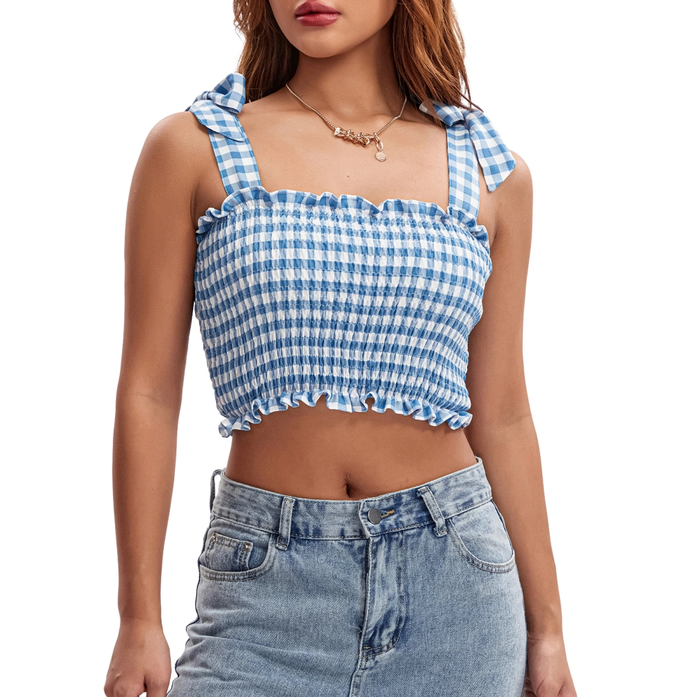 Women's Summer Tank Tops Sleeveless Tie Shoulder Smocked Crop Tops