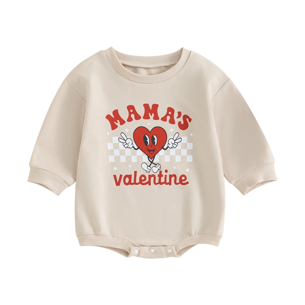 Baby Long Sleeve Crew Neck Heart Letter Print Sweatshirt Romper