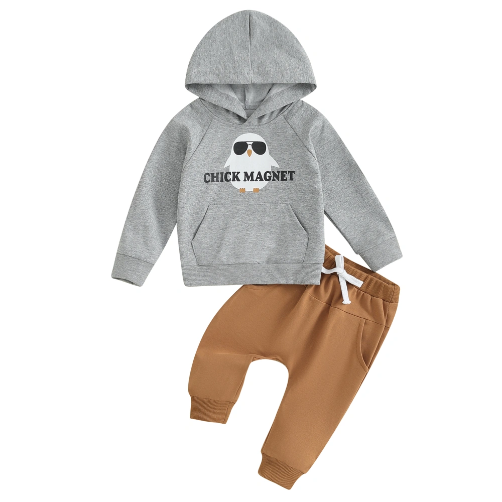 Boy 2 Piece Outfits Letter Chick Print Long Sleeve Hoodie and Pants 