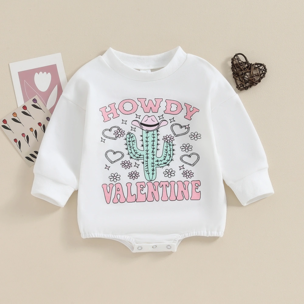 Baby Girls Romper, Long Sleeve Letters Cactus Print Fall Bodysuit