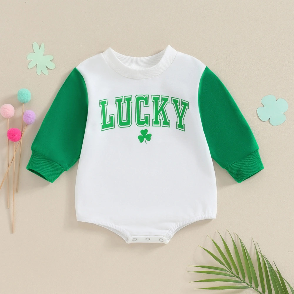 Baby Sweatshirt Romper Long Sleeve Shamrock Letter Print Bodysuit