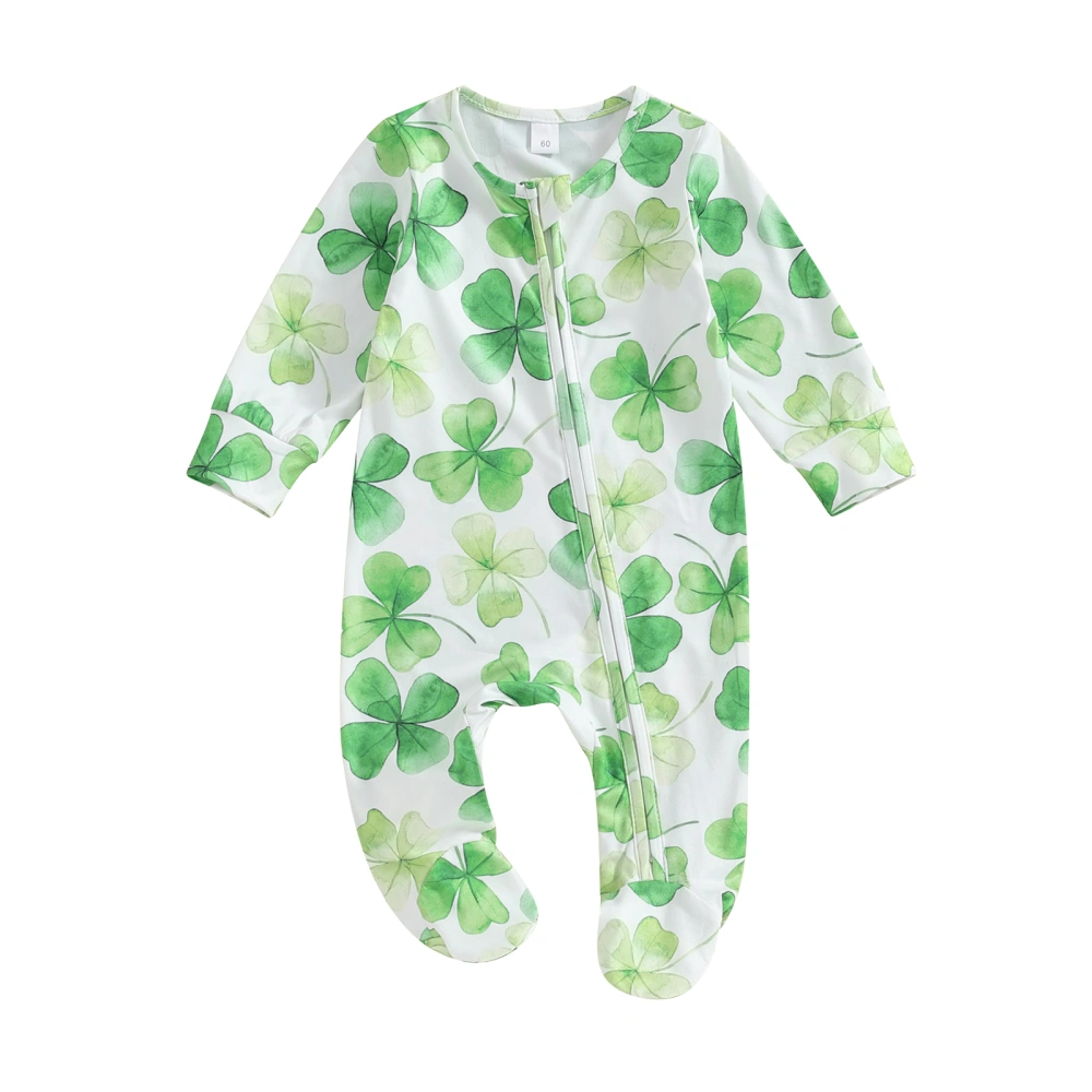 Baby Boys Girls Footies Rompers Four Leaf Clover Print Bodysuits