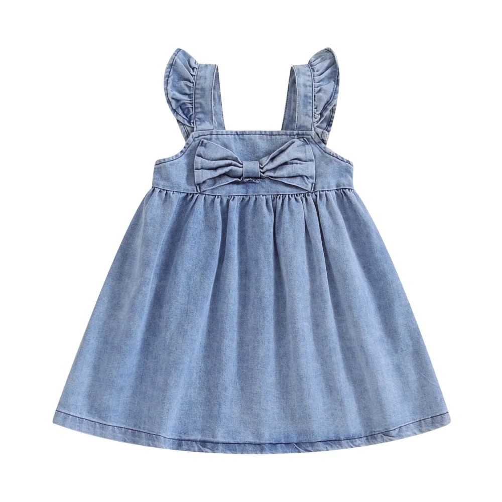 Baby Girls Denim Dress Solid Color Sleeveless A-Line Princess Dress 