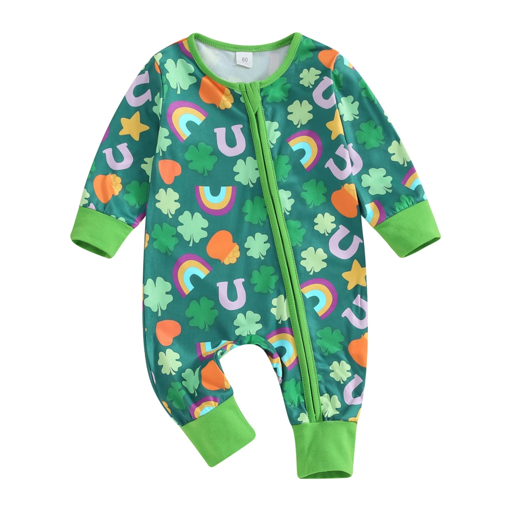 Irish Baby Romper Casual Long Sleeve Shamrock Rainbow Print Jumpsuit