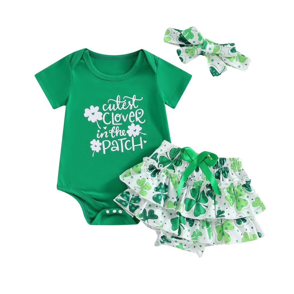 Baby Girls 3Pcs Irish Outfits T-Shirt + Ruffle Shorts + Headband