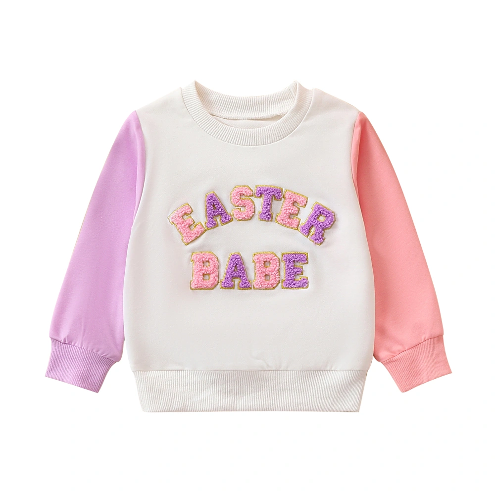 Baby Easter Sweatshirt Fuzzy Letter Rmbroidery Long Sleeve Pullover