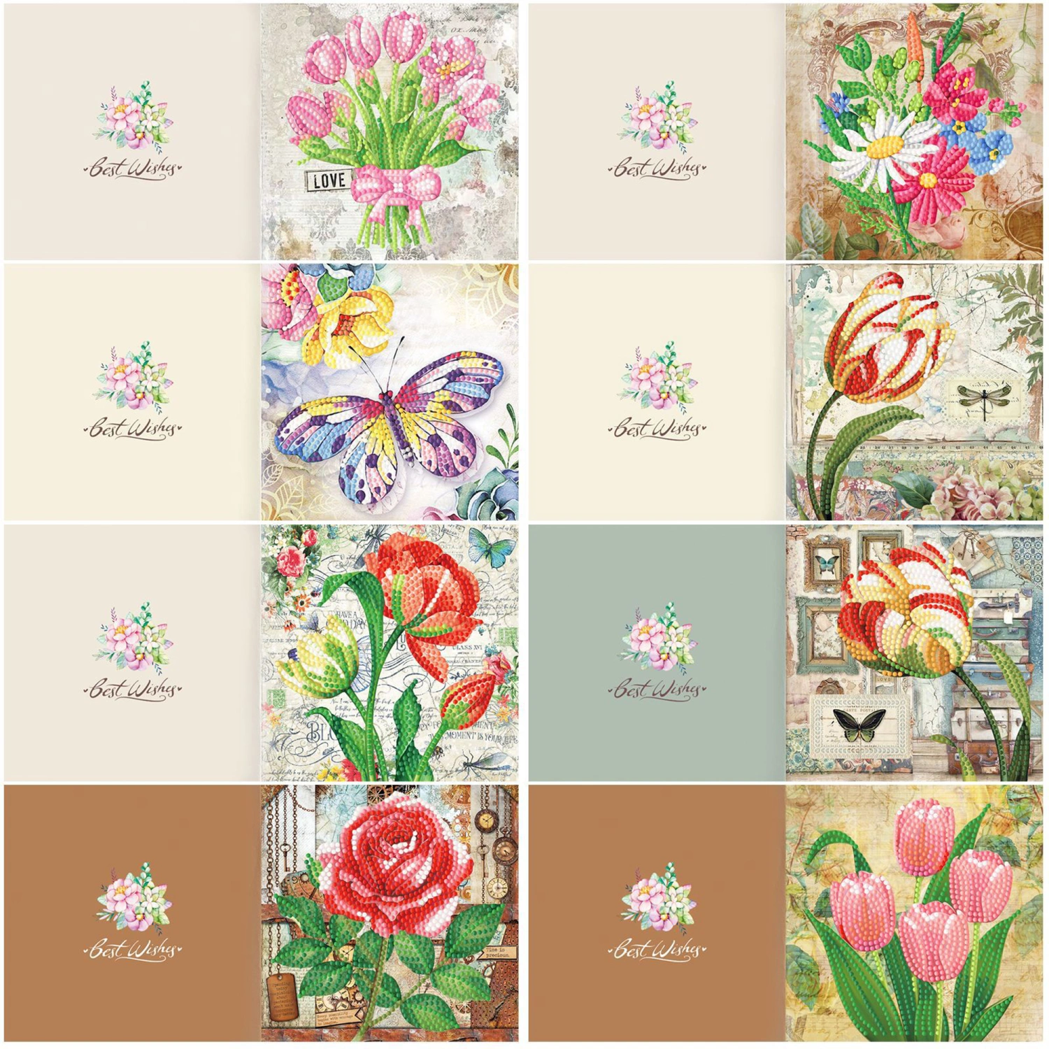 Diamond Painting Birthday Cards 8PCS DIY Greeting Card Kit Drill Art
