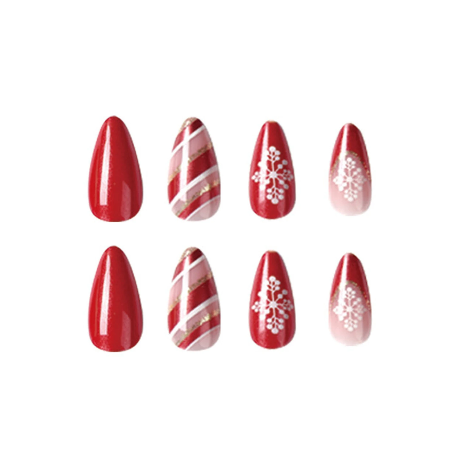 Women Christmas French Press on Nails, 24PCS Snowflake Stick on Nails