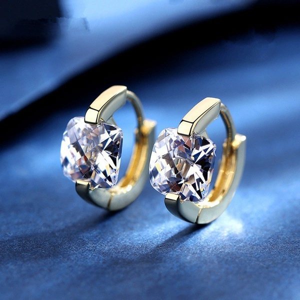 Gold Color Square Zircon Earrings for Women Zircon Hoop Earrings Jewelry Simple Engagement Wedding Earrings Party Gifts Love for Her Fashion Accessories