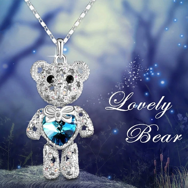 Exquisite Fashion Creative Zircon Crystal Bear Pendant Necklace Classic Color Zircon Animal Necklace Elegant Women's Banquet Jewelry Preferred Couple Holiday Anniversary Gift Jewelry