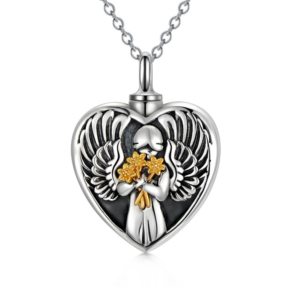 Sterling Silver Angel Cremation Mother Daughter Urn for Ashes Keepsake Memory Necklace 