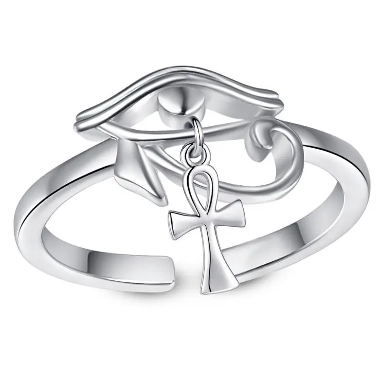 Sterling Silver Eye of Horus Ankh Cross Protection Rings Jewelry 