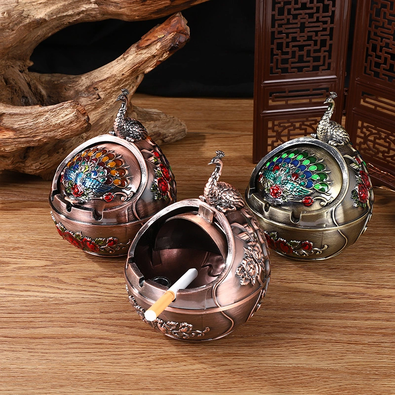 Creative Trend Metal Lidded Drop-resistant Household Living Room Round Ashtray