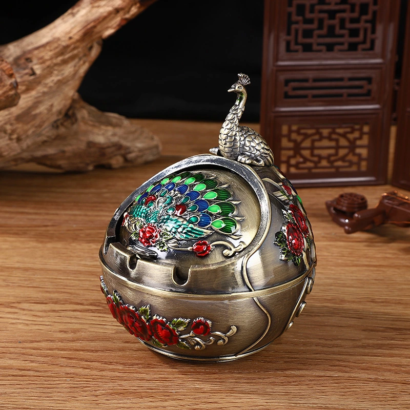 Creative Trend Metal Lidded Drop-resistant Household Living Room Round Ashtray