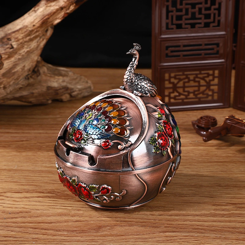 Creative Trend Metal Lidded Drop-resistant Household Living Room Round Ashtray