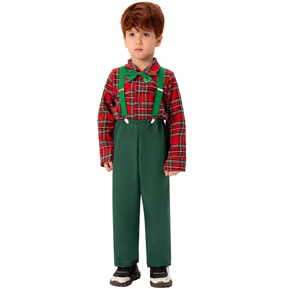 Christmas Costumes for Boy, Plaid Printed Long Sleeved Shirt Pants