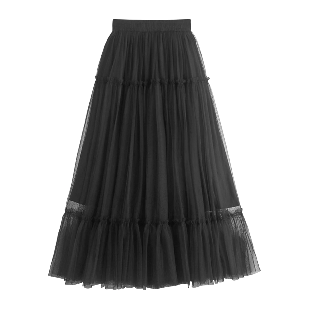 Women's Spring Summer Solid Color Pleated Flowy A-line Midi Skirt