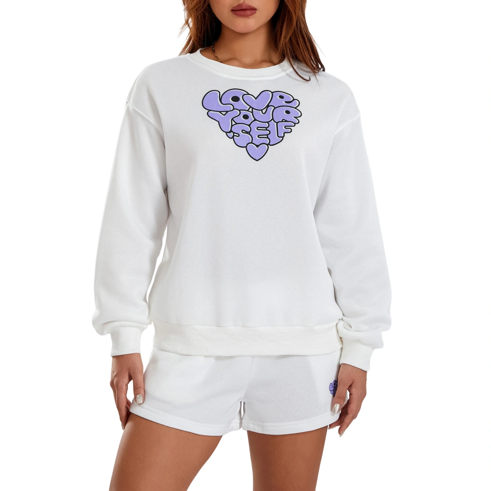 Women 2 Piece Tracksuits Heart Print Long Sleeve Sweatshirt and Shorts