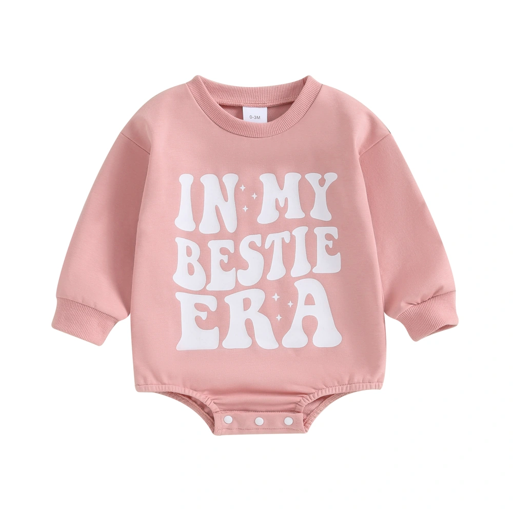 Baby Girls Romper, Long Sleeve Crew Neck Letters Print Bodysuit