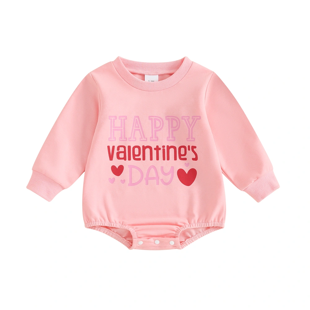 Girls Valentine's Day Long Sleeve Heart Letter Print Sweatshirt Romper