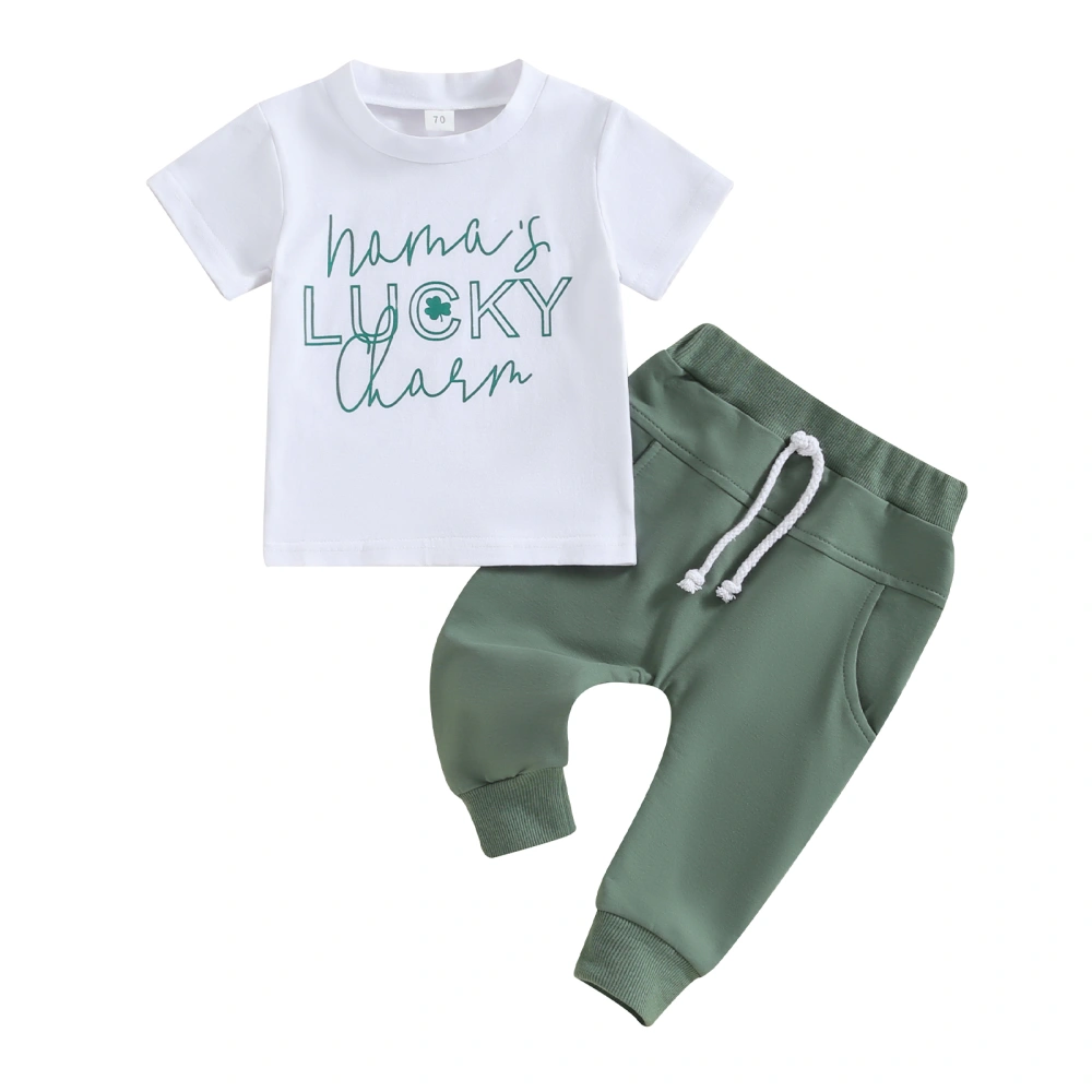 Boys Pants Set, Short Sleeve Crew Neck Letters Print T-shirt Pants